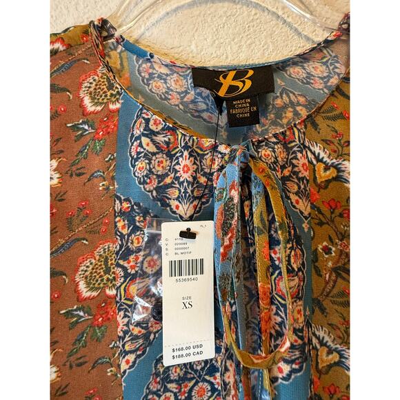 Anthropologie Iliana Floral Patchwork Ruffle Trim Boho Blouse Blue Multi XS - Picture 4 of 4